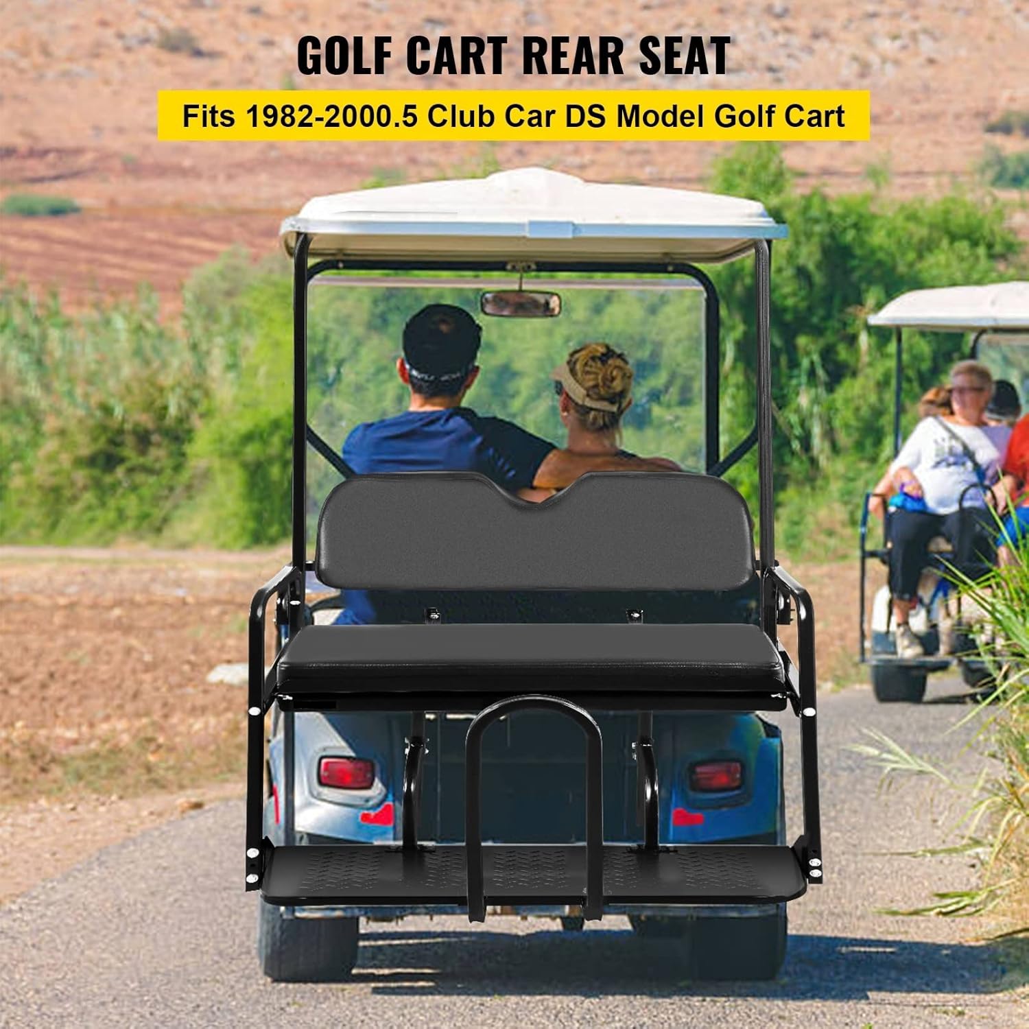 Golf Cart Rear Seat Kit Club DS 1982-2000.5 With Grab Bar & Roof Support Cushion Material Pearl Cotton & Leather Cushion