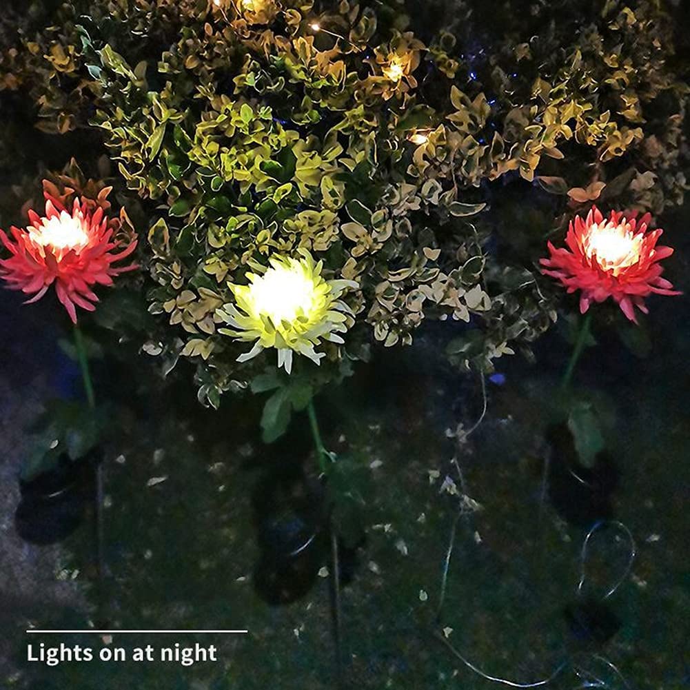 Solarleuchten im Freien, Chrysanthemen, wasserdicht, künstliche Blumen, Garten, Weg, Licht, Landschaft for Terrasse, Hof, Dekoration Lampen (Color : A Yellow)