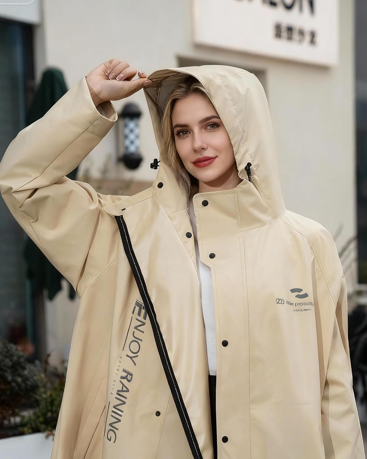 Long Raincoat for Adults Reusable Waterproof Breathable Lightweight Jacket Poncho with Hooded for Men Women - Image 2