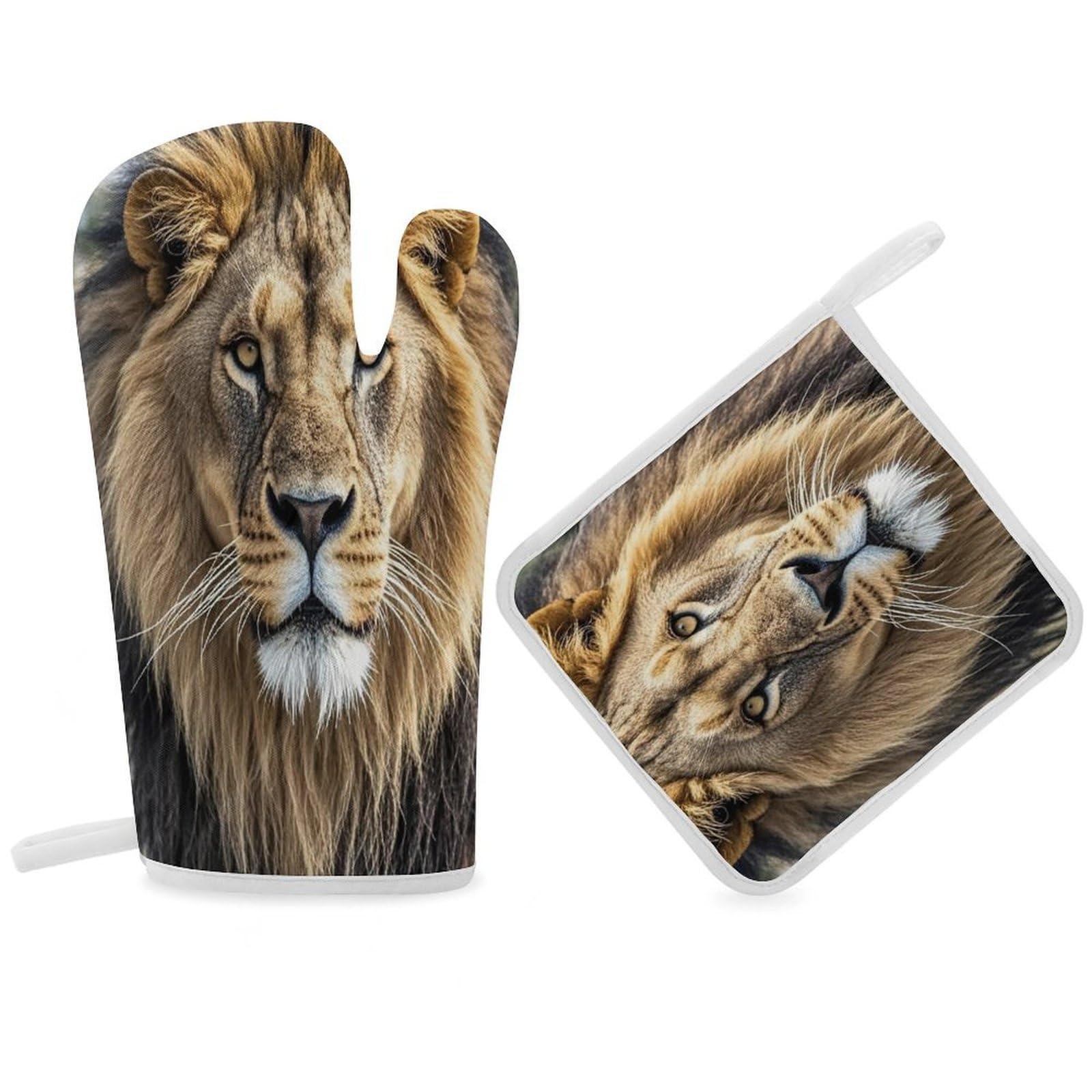 African Lion Head Oven Gloves and Heat Insulation Pads Double Layer Thermal Insulation Thick Temperature Gloves for Cooking Baking Roasting