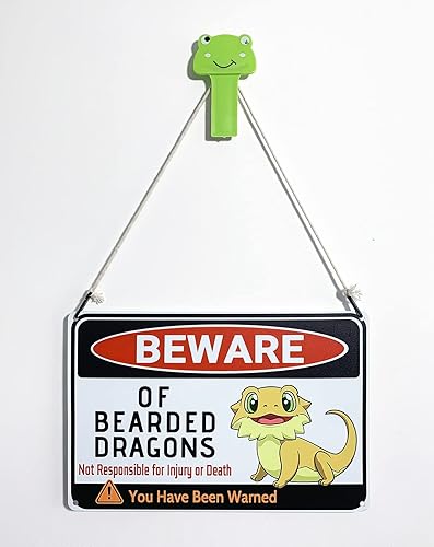 Miniatura 3 de Letrero de Beware of Bearded Dragons para decoración de jaula de tanque de dragón barbudo, regalo para amantes de los dragones de 12 x 8 pulgadas