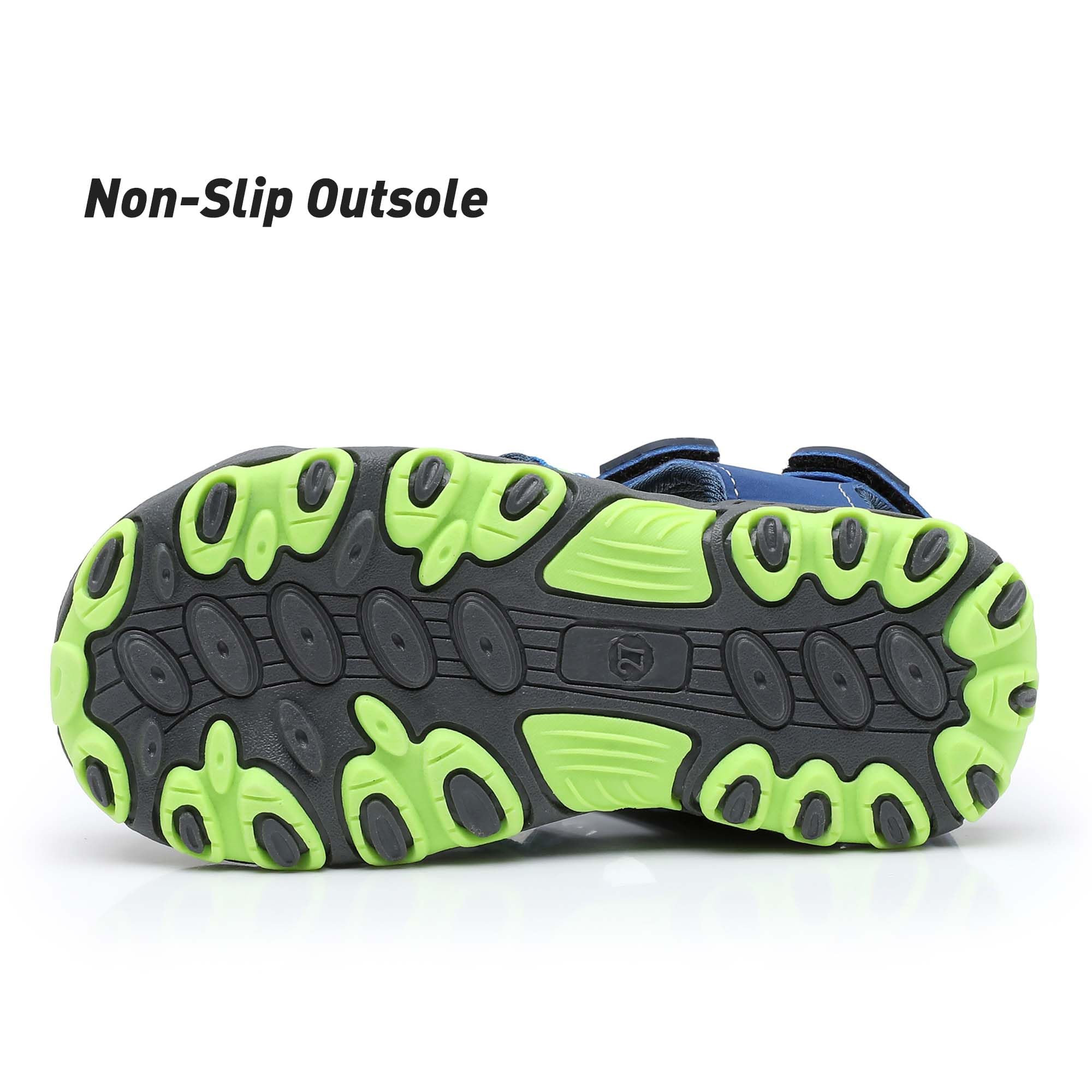 Ahannie Sandalias deportivas al aire libre para niños pequeños/pequeños con puntera cerrada verano sandalias de playa, (Azul Marino/Verde), 28 EU