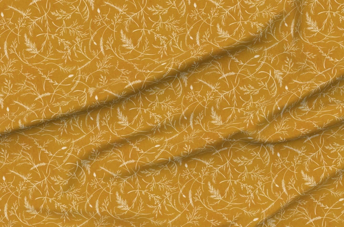 Spoonflower Fabric - Mustard Plants Nature Wild Plants Folk Golden Botanical Grasses Rustic Printed on Upholstery Velvet Fabric Fat Quarter - Upholstery Home Decor Bottomweight Apparel