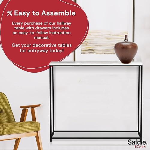 Miniatura 8 de Safdie & Co. - Mesa consola de metal, mesas de consola de mármol negro para entrada, uso como mesa de entrada, mesa de barra estrecha o muebles