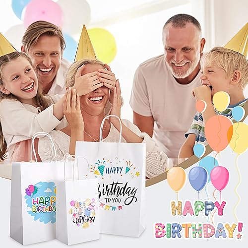 Miniatura 7 de TOMNK 120 bolsas de papel blanco con asas, bolsas de regalo de papel kraft a granel de tamaño mixto para negocios, compras, venta al por menor,