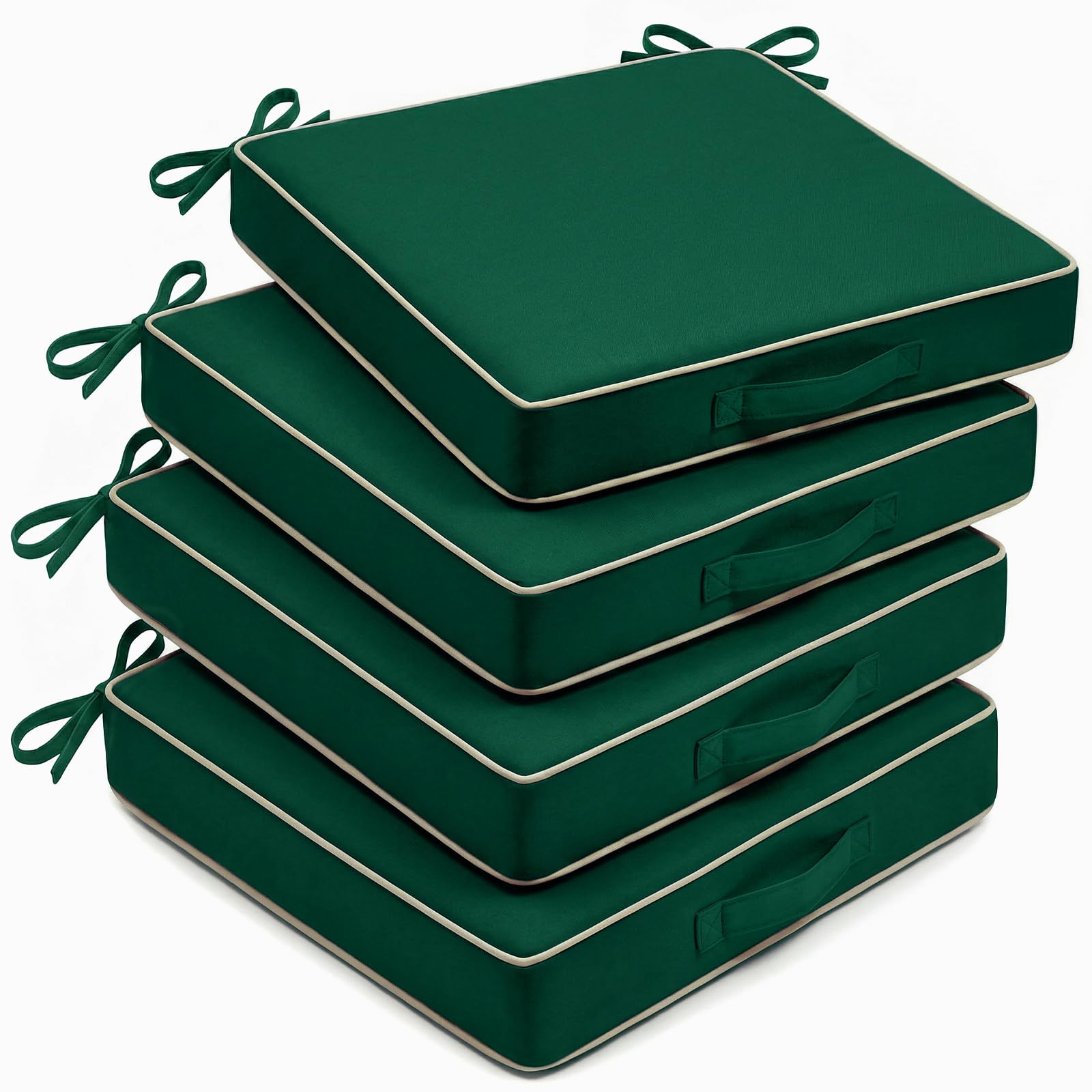 AS AWESLING 4 Pack Heavy Duty Square Chair Cushions for Garden, Patio, Indoor - Oxford Wipe Clean Cover, High Density Foam Filling (GREEN, 48cm x 48cm)
