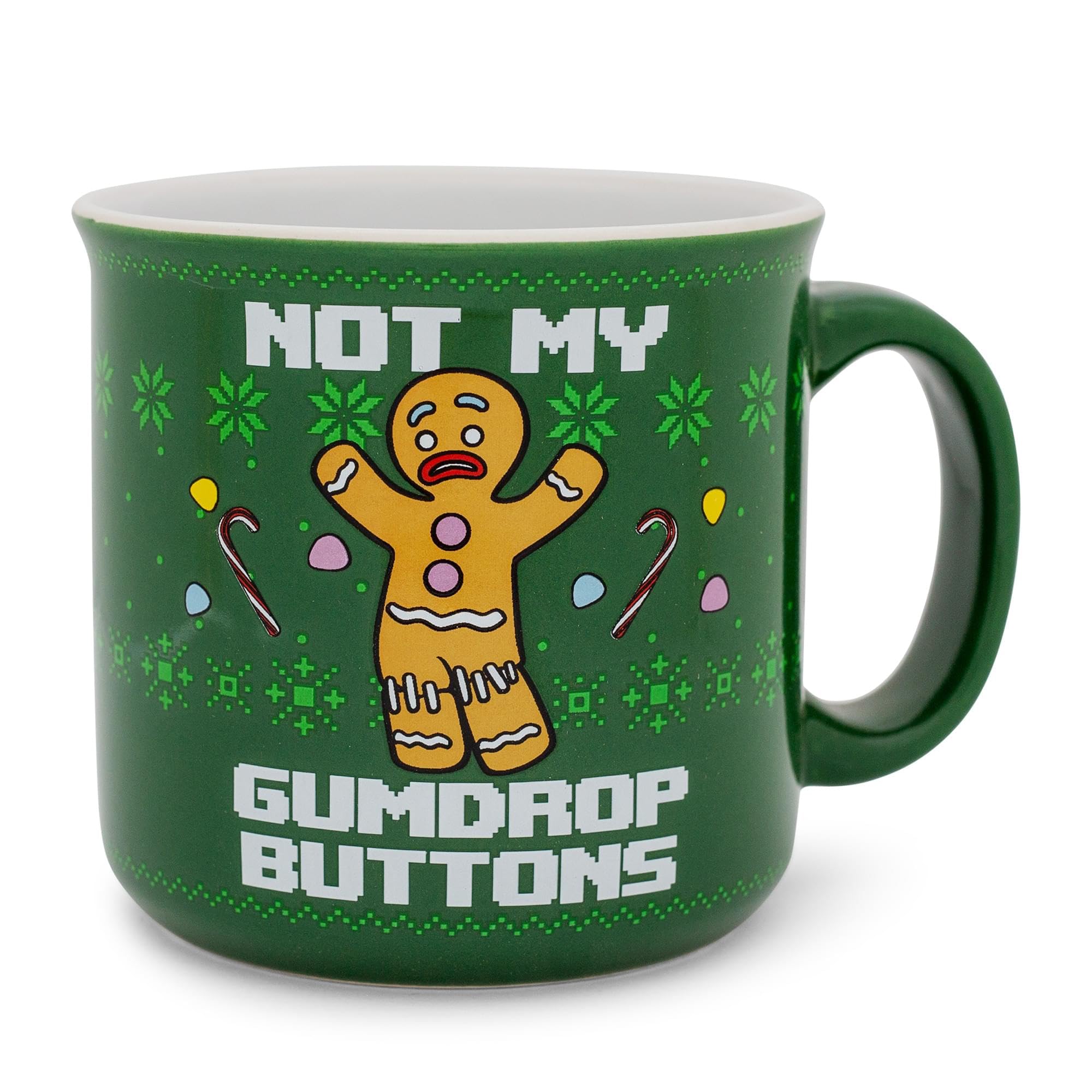 Silver Buffalo Shrek Gingerbread Man Not My Gumdrop Buttons Ceramic Camper Mug | Large Coffee Cup For Tea, Espresso, Cocoa | Holds 20 Ounces