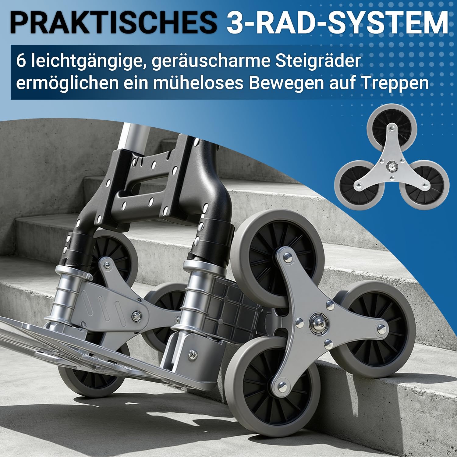 Treppensteiger - Carrello pieghevole fino a 70 kg, in alluminio | Carrello per scale con manico regolabile in altezza, superficie di carico antiscivolo, per lavori domestici e giardino