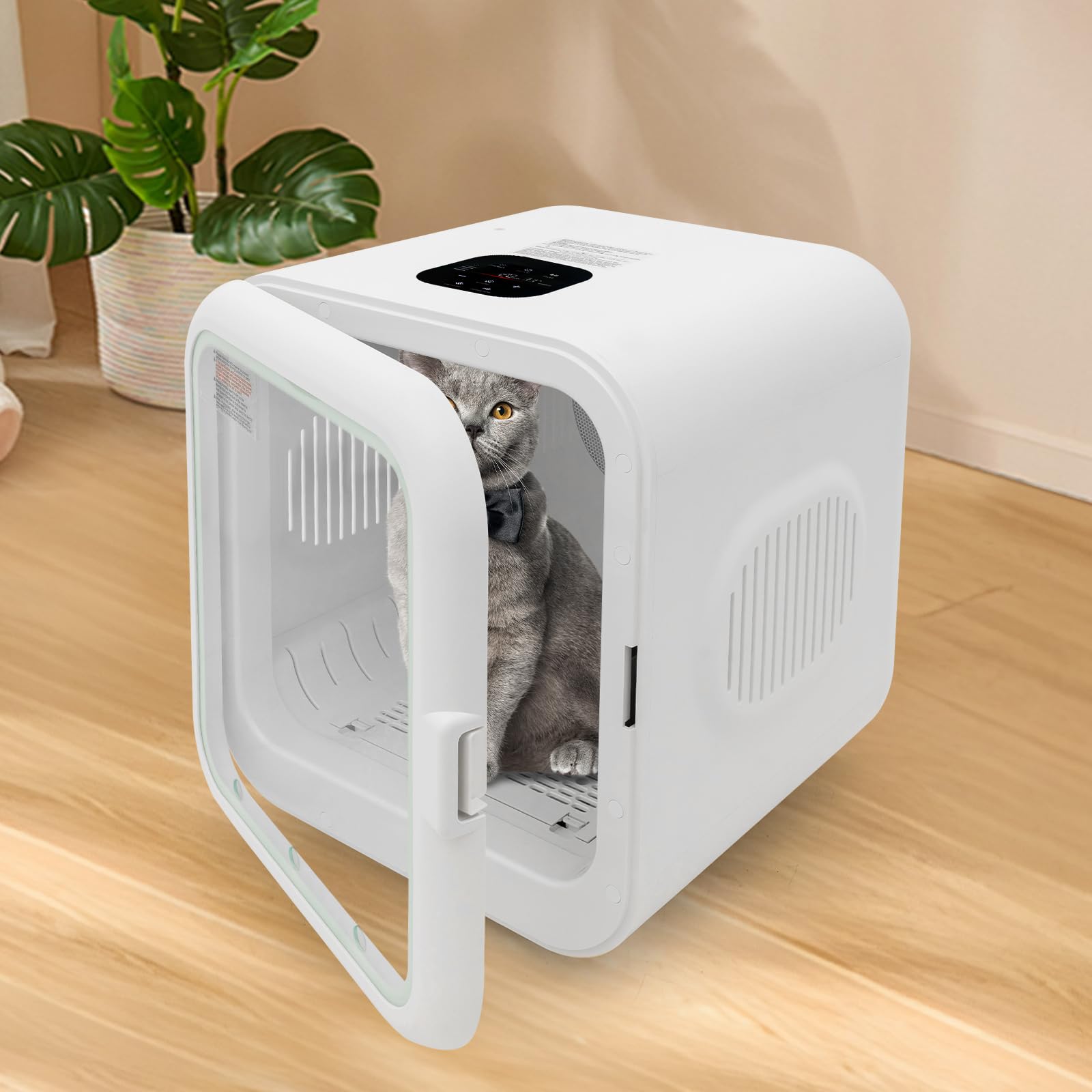 Séchoir pour Animaux de Compagnie Sèche Linge Automatique Chats et Chiens 800W Boîte de Séchage Intelligente, Temps de Température Réglable, Portes d'Armoire Transparentes, pour Animalerie, Maison