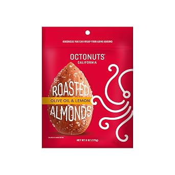 Octonuts Olive Oil & Lemon Roasted Almonds 6oz Plant Based Protein Snack with Fiber Keto Friendly, Gluten-Free, Vegan & Non-GMO Verified