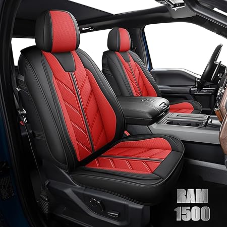 BALLIOL Pickup Seats Covers Compatible with Dodge Ram 1500 2009-2023 Limited Laramie Big Horn Truck Leather Seat Covers Custom Fit Dodge Ram 2500 3500 Crew Cab& Quad Cab (Red,5 Sets Full Seat)