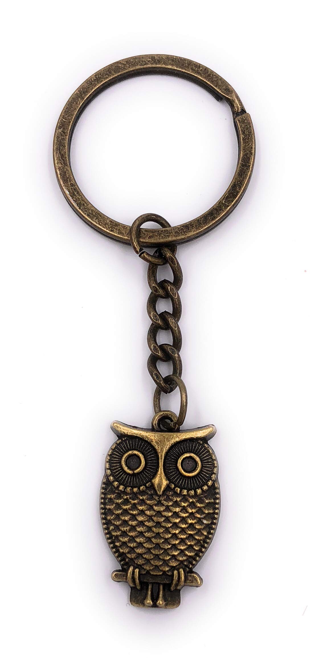 H-Customs Bronze Owl Sitting On Branch Keychain Pendant Metal