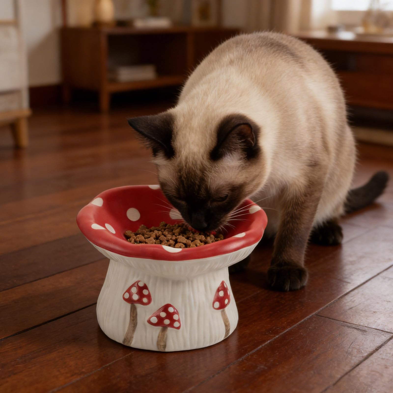 Gamelle Anti-vomissements en céramique pour Chat : Gamelle surélevée en Forme de Champignon - Bol Peu Profond pour Chatons et Petits Chiens