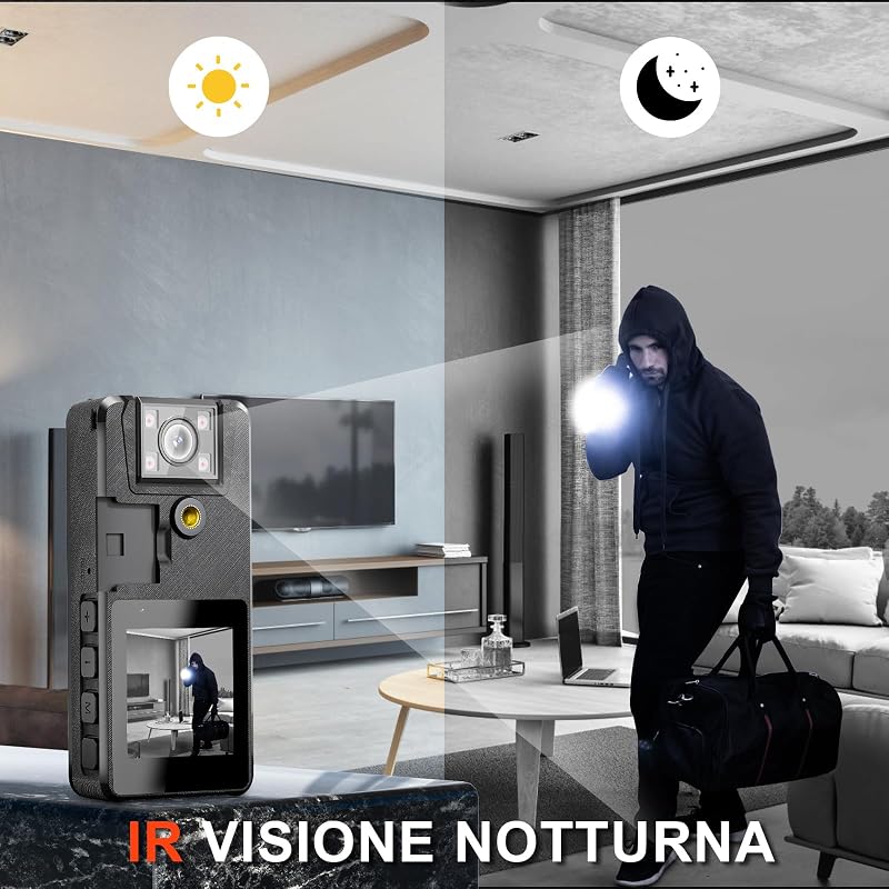 Hoestr 64GB Mini Testkamera 1296P HD IR Éjjellátó 180° Forgó Lencse