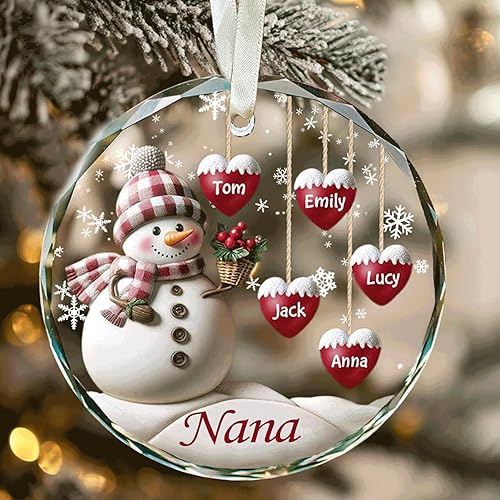 Miniatura 13 de DILYPOD Adorno de Navidad personalizado para abuelos 2025, adorno de muñeco de nieve personalizado de papá y nana con nombres de nietos, adorno de