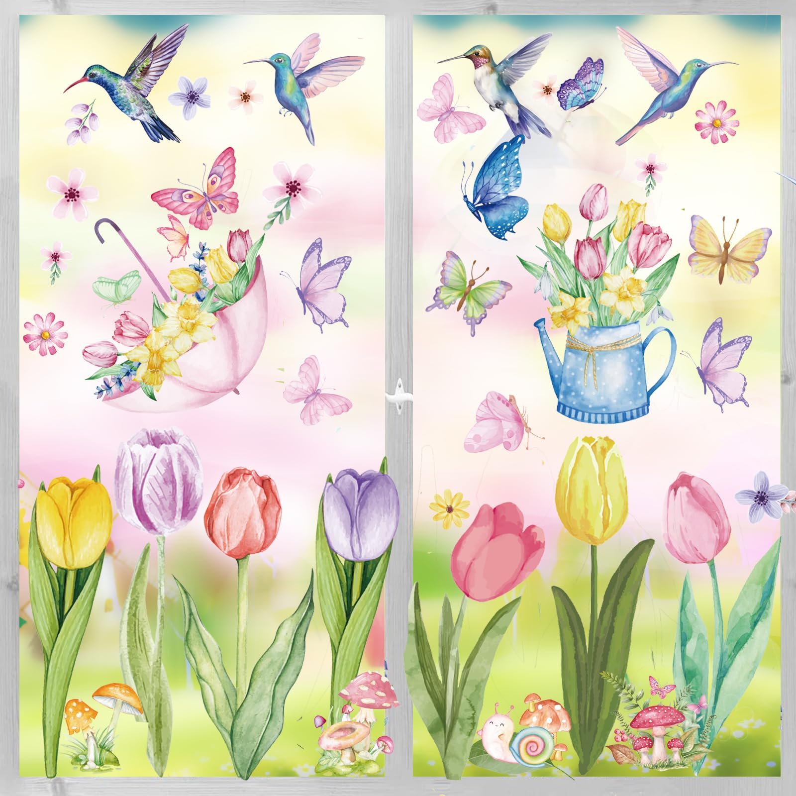 83 Adesivi Per Finestre Primaverili - Tulipani, Farfalle E Fiori - Decorazioni Per Vetri Double-Face Riutilizzabili - 8 Fogli Da 22x30 Cm
