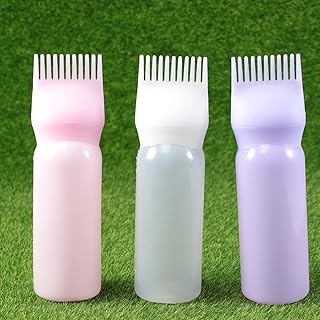 Healifty 3Pcs Root Comb Applicator Bottle Hair Dye Bottle Plastic Empty Hair Comb Applicator with Graduated Scale for Hair Bleach, Hair Dye, Hair Care (White, Purple, Pink)