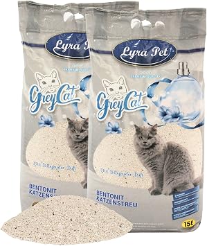 Lyra Pet® | 30 Liter Grey Cat Katzenstreu | Mit Aktivkohle | Mit Babypuder Duft | Feines Klumpstreu | 350% Saugkraft | Naturprodukt aus Bentonit | Saubere Wohnung | Neutralisiert Gerüche | Staubarm