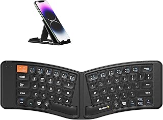 ProtoArc Ergonomic Foldable Keyboard, XK03 Ultra Slim Travel Keyboard, Portable Bluetooth Keyboard with Full Size Keys, PU Leather Split Folding Keyboard for iOS Android Windows Laptop PC iPad iPhone