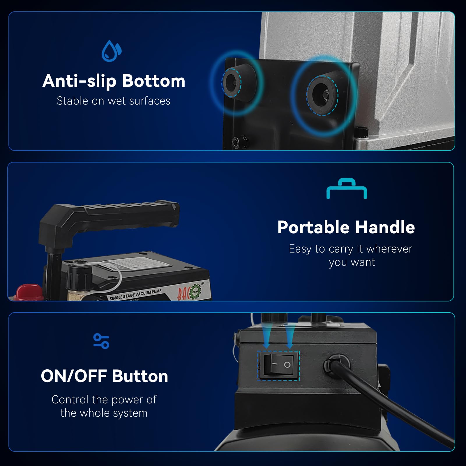 BACOENG 4,5CFM Pompa a Vuoto per Refrigerazione Aria Condizionata, 1/3HP Pompa a Vuoto Monostadio 1440r/min per vuoto ad aria elettrica per auto Sistemi di refrigerazione