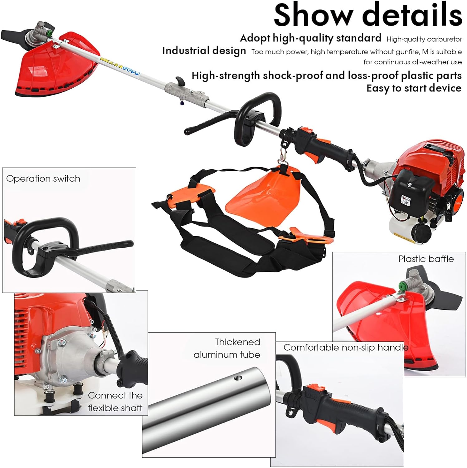 Powerful 2-Stroke 5 in 1 Multi Functional Gas Lawn Mower Tool, Hedge Trimmer, String Trimmer, Weed Eater Wacker, Heavy Duty Brush Cutter & 10 Inch Pole Chainsaw with 3.6FT Extension Pole