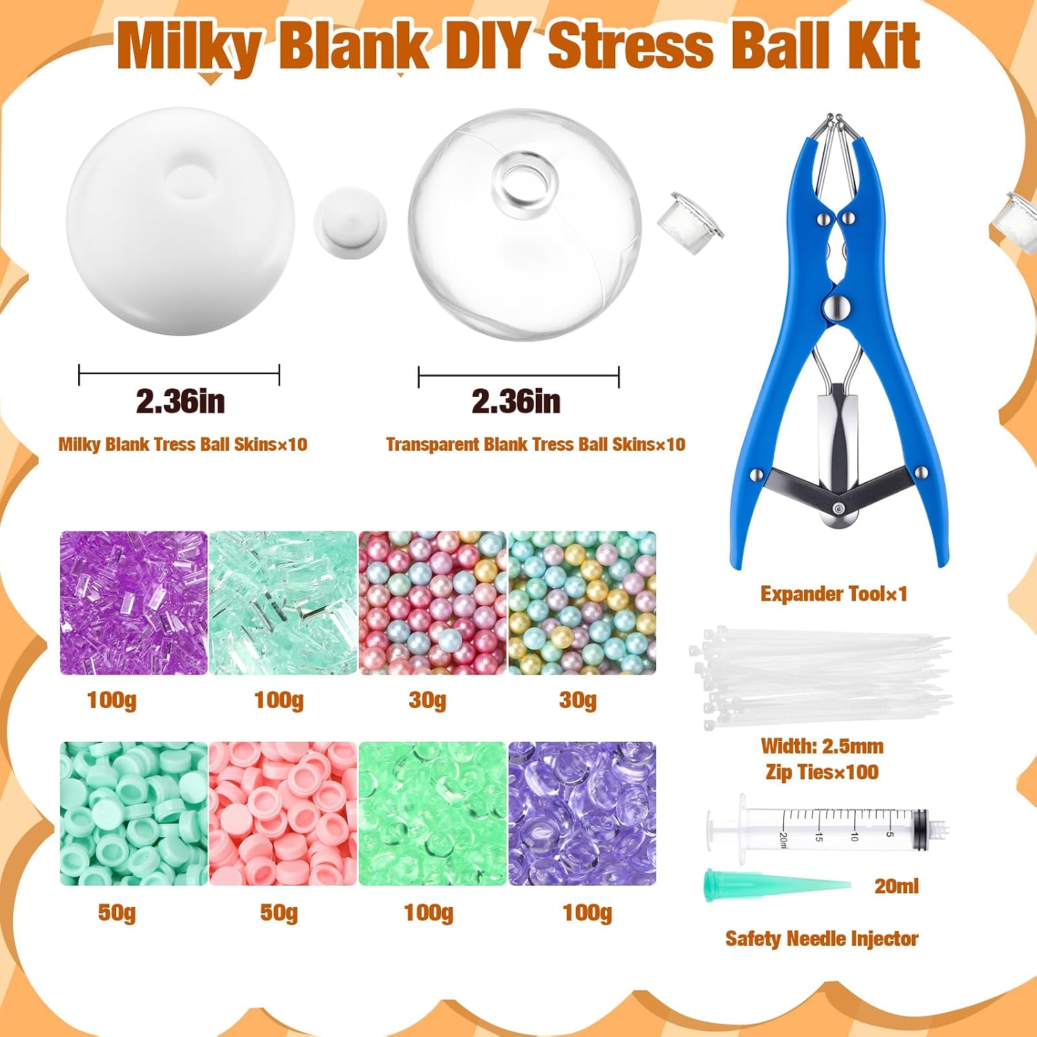 20 set diy stress ball making kit empty stress ball diy kit with 10 milky blank skins 10 transparent blank skins 10 fillers expander tool vacuum evacuating device (fresh colors,style b) fresh colors style b