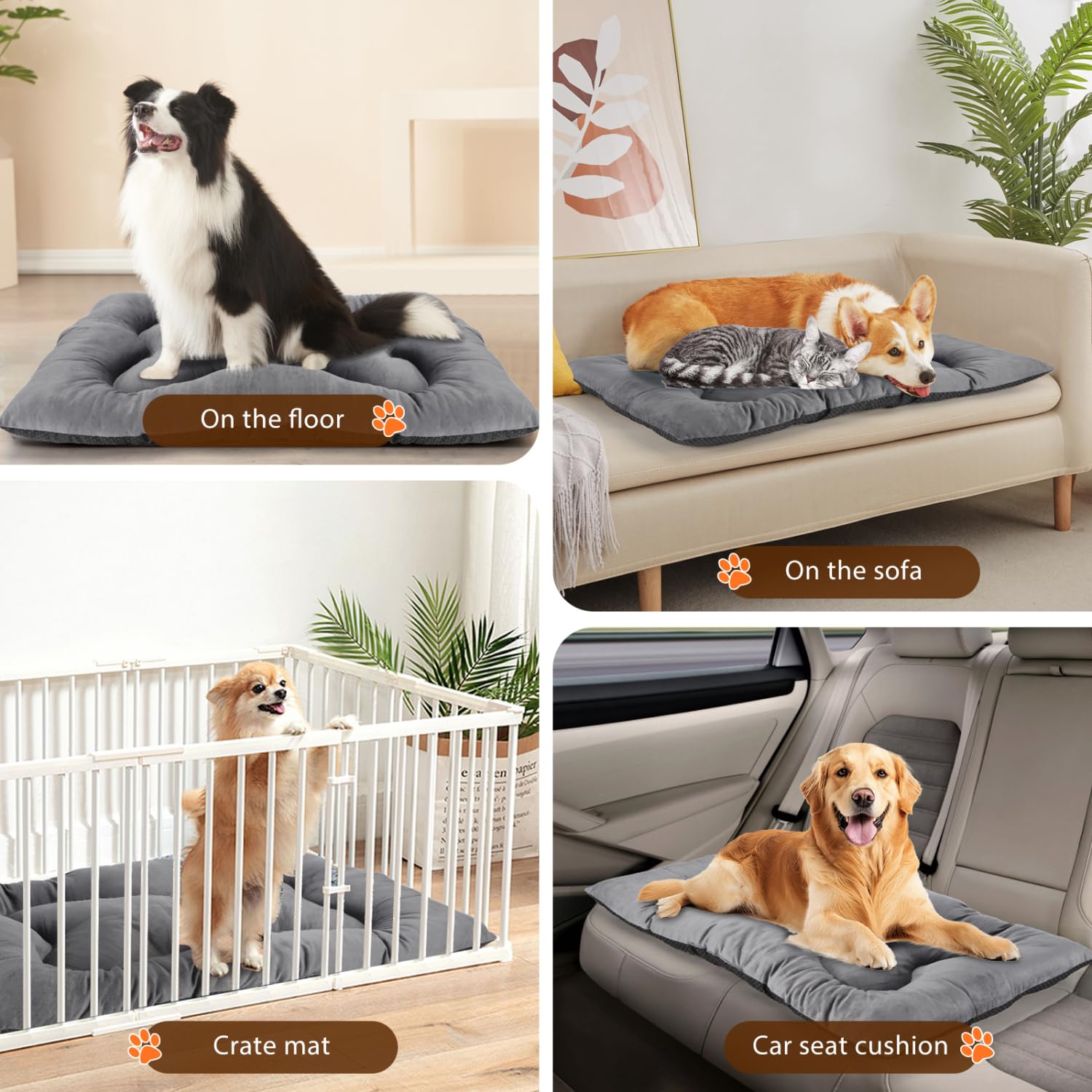 Nobleza Dog Bed Mat Large Dogs Bed Washable Dogs Crate Mattress Pet Crate Bed Dog Cushion Beds Grey Pets Beds Cosy Comfort Pets Pad Pet Mat for Puppy Cat Kitten 100x66cm - Image 4