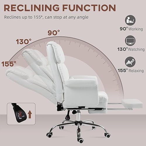 Miniatura 6 de HOMCOM Silla de oficina ejecutiva con reposapiés y soporte lumbar, silla ergonómica de escritorio de oficina de piel sintética, silla reclinable y