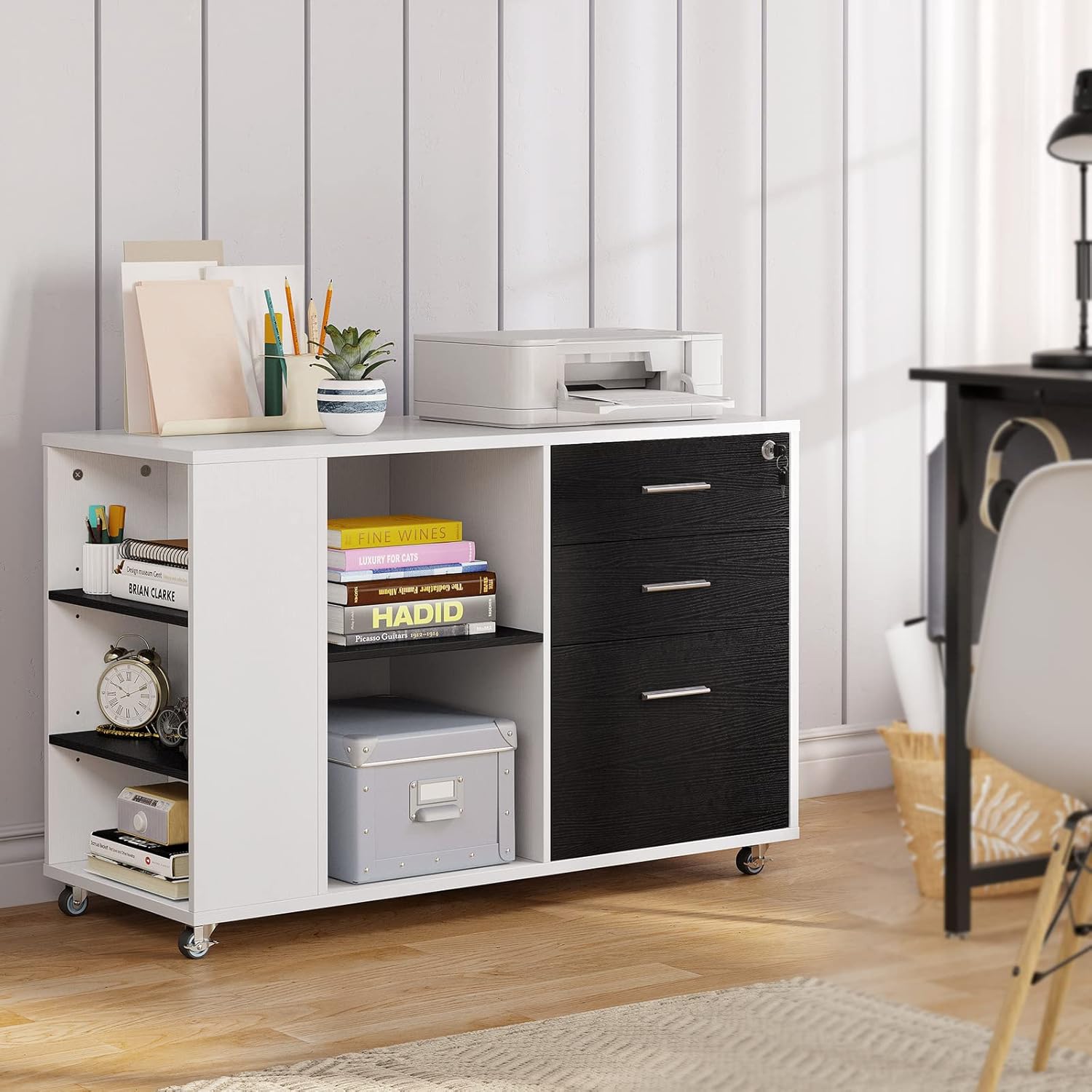 YITAHOME Mobile Wood File 3 Drawer Lateral Filing White Office