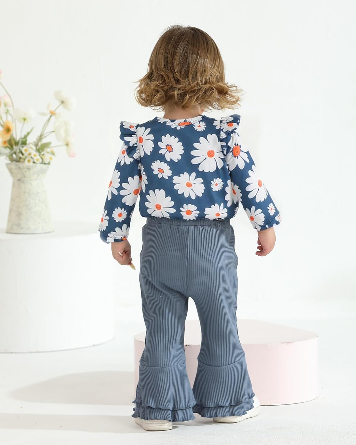 SUNNY PIGGY Baby Girl Clothes Newborn Infant Outfits Ruffle Long Sleeve Romper Pants Set with Headband - Image 3