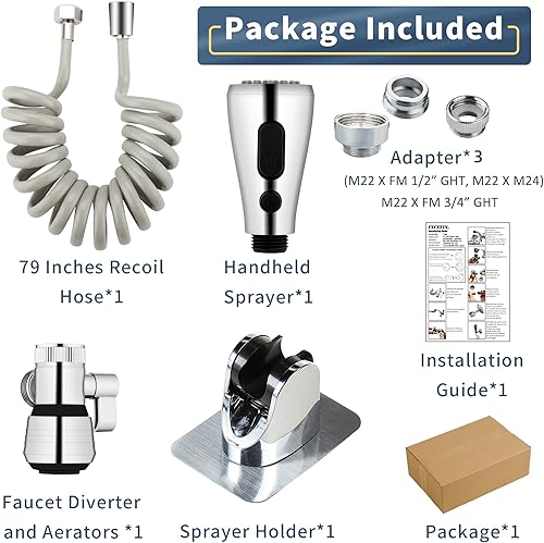 Miniatura 46 de CECEFIN Accesorio de manguera de grifo de cocina, cabezal de repuesto para rociador de fregadero con manguera de acero inoxidable de 4.9 pies, A