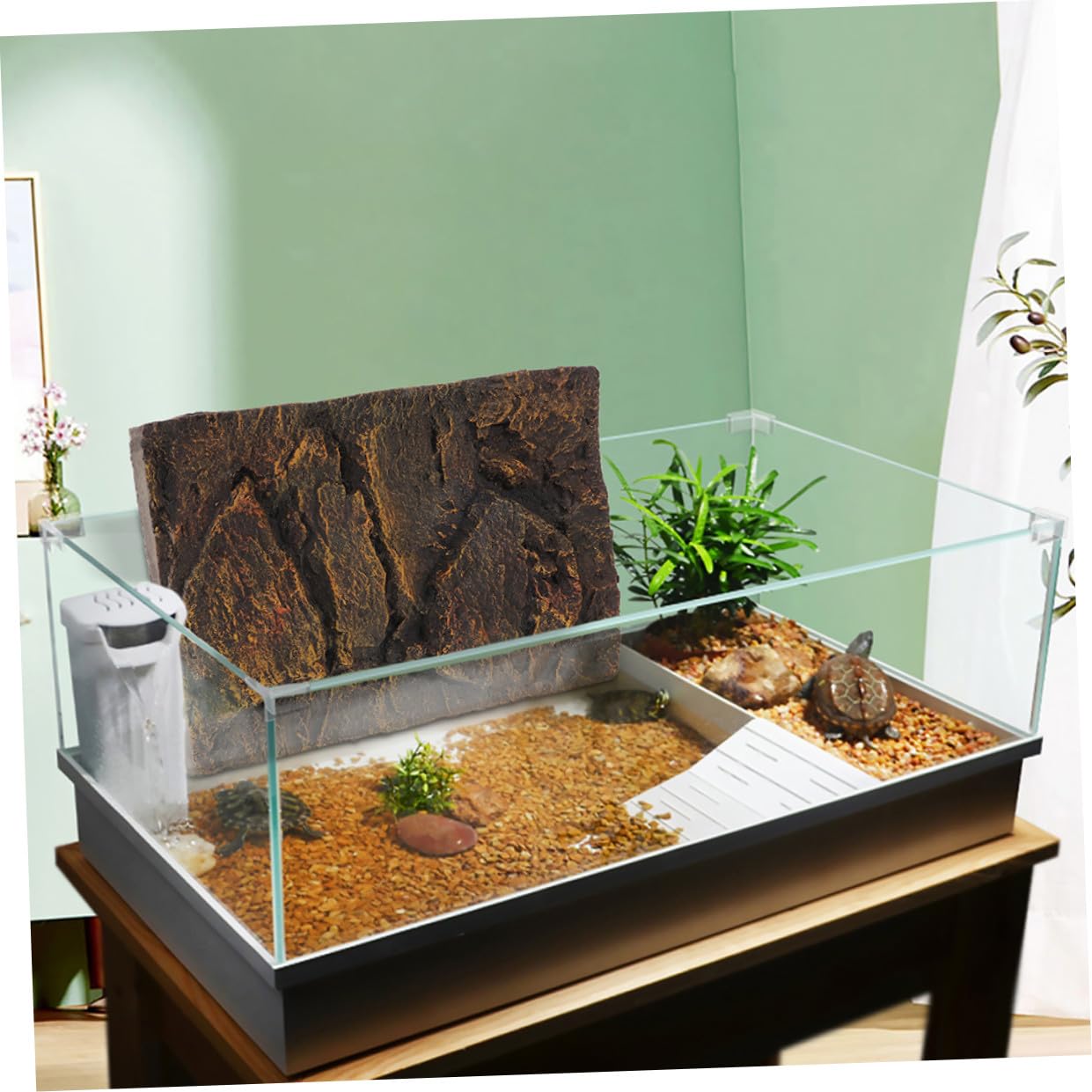 DOITOOL Panel de Reptil para Terrario y Acuario de Tortugas en PU 3D, Pack de 2 Piezas Diseño Estable y Aspecto Natural para Ambientación de Escenarios