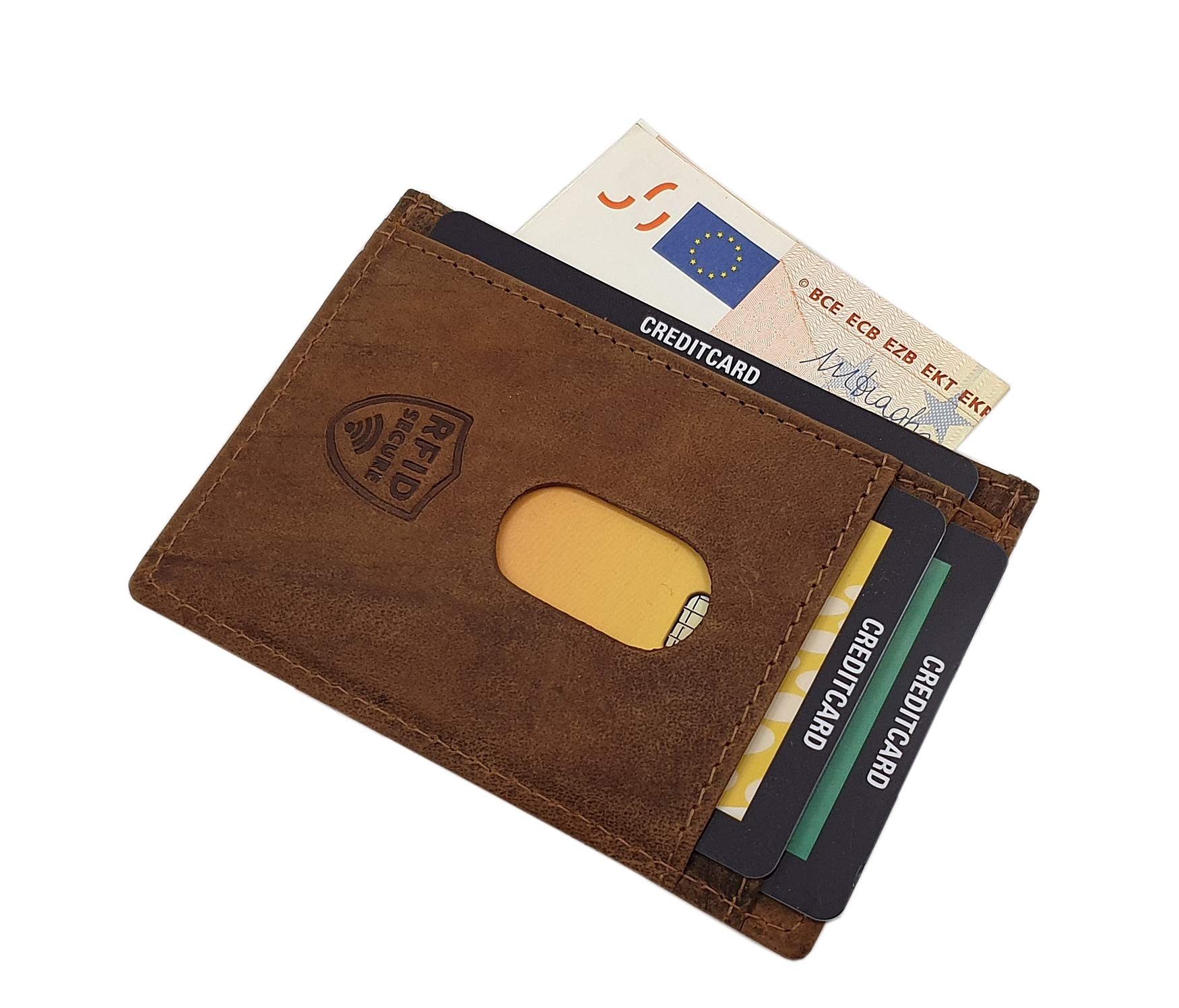 myledershop Cuero de búfalo Motero Cartera con Cadena metálica y Desmontable Tarjetero con Bloqueo RFID y NFC (Marrón)