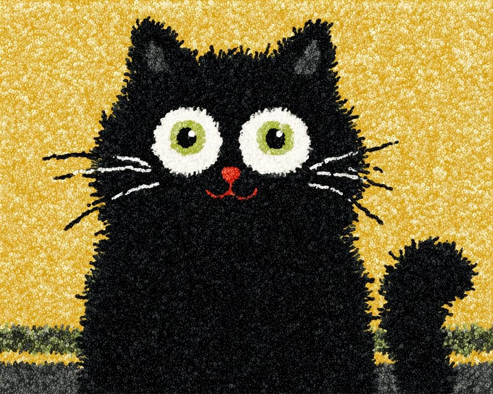 Kitquiver DIY Latch Hook Rug,Cartoon Black Cat,Crochet Kits Embroidery Kits Home Carpet Rug Making Canvas,Needlework Crafts for Home Decor 39X55In