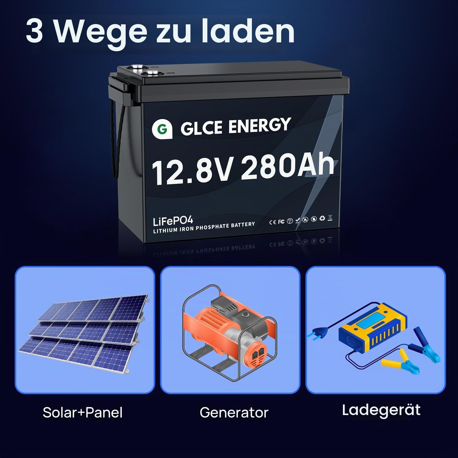 12V 280Ah LiFePO4 Batterie, Wiederaufladbare Lithium-Batterie,4000~15000 Zyklen,P65 wasserdichte, Lithium Akku für Camping, RV