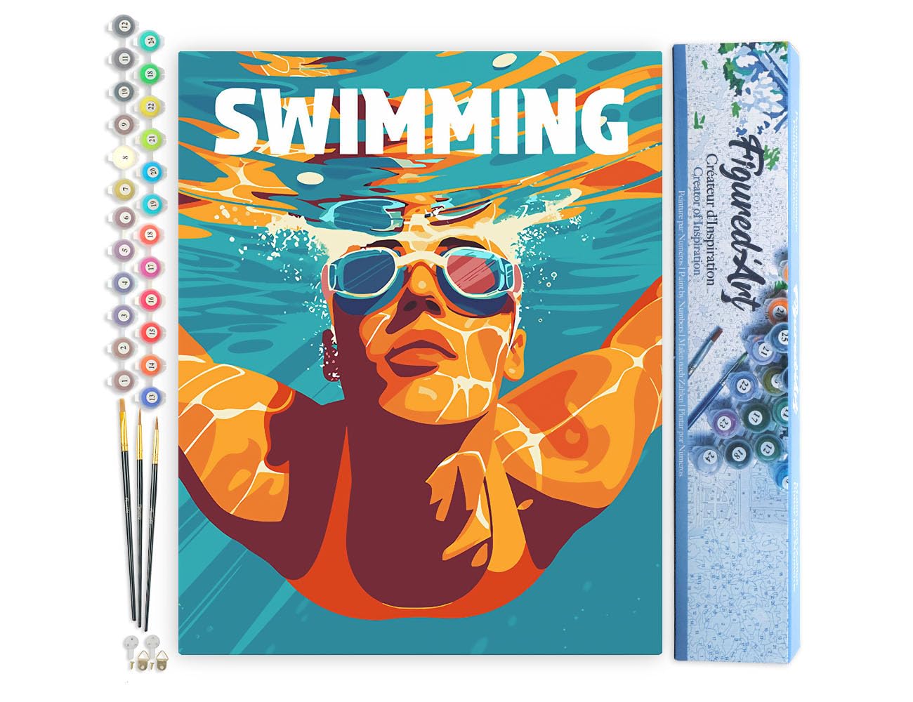 Figured'Art Paint by Numbers for Adults Sport Poster Swimming 40x50cm - Craft Art Painting DIY Kit Rolled Canvas Without Frame