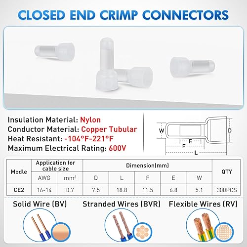 Miniatura 41 de Nilight Kit surtido de terminales aislados con grifo T y cable sin soldadura de empalme rápido, 100 unidades 22-18 18-14 12-10 AWG T Tap 100