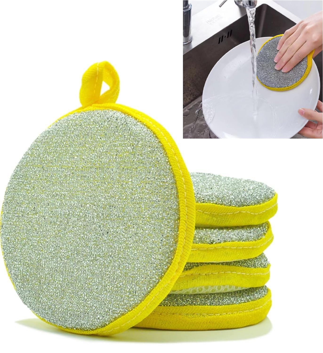 KESI ORNAMENTS 5 Pcs Dish Sponges, Double Sided Non-Scratch Scrub Cleaning Sponges, Rough Scrubbers Side for Non-Stick Cookware, Soft Microfiber Scrub, Household Cleaning Tools for Kitchen Bathroom.-image-26