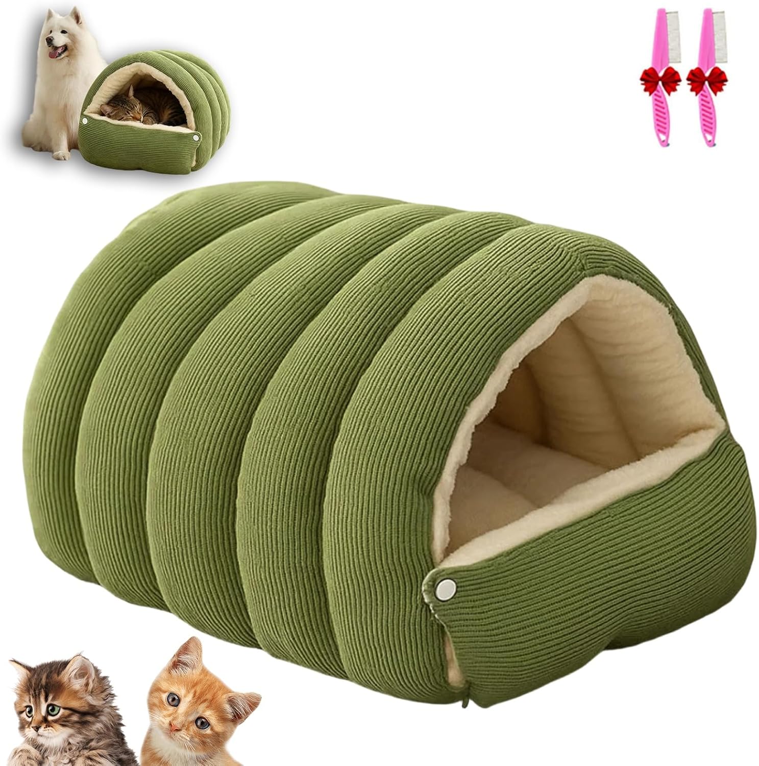Winter Cave Warmth Cozy Comfort Plush Pet Caves, 2026 Cat Cave | Comfortable Soft - Washable Cats Bed, Cozy Monster Cat Bed Small Dog & Indoor Cats Caves (Green, Medium)