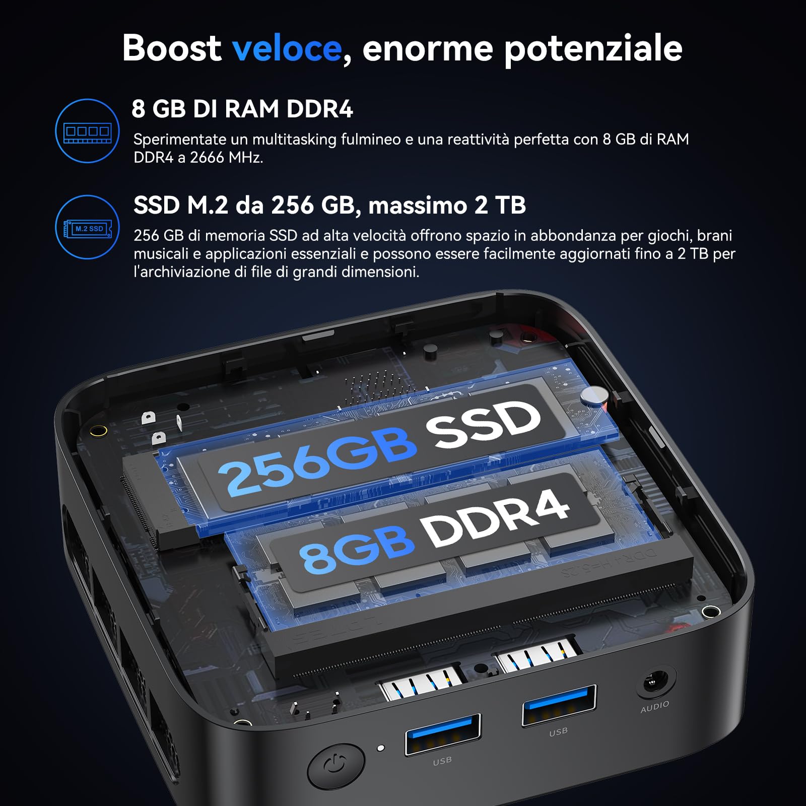 Huidun H50 Mini PC W-11 Pro, Intel Twin Lake N150 (N100/N97 aggiornato), 8 GB di RAM 256 GB di SSD Mini Computer, 4K@60Hz UHD, WiFi 6, BT 5.2, USB/HDMI/DP per lavoro/casa/scuola