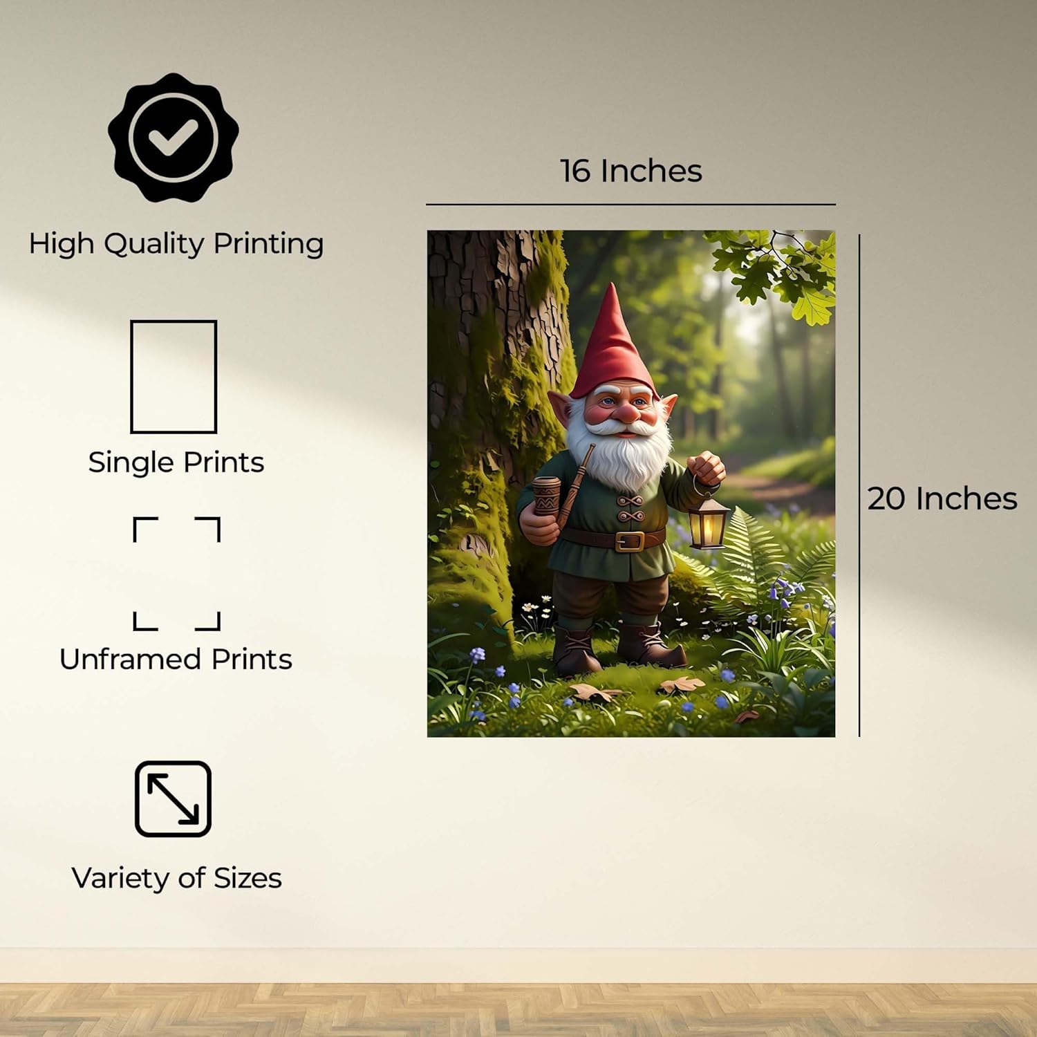 InkFlow Posters Gnome Poster - Fun and Colorful Gnome Art Print - Perfect Wall Decor for Garden, Living Room, or Office - Whimsical Design for All Ages - 16x20 Unframed Canvas Print