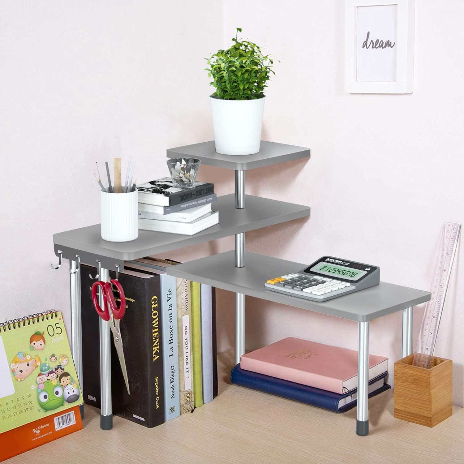 Jolitac 3 Tier Kitchen Corner Shelf Desktop Bamboo Shelving Organiser