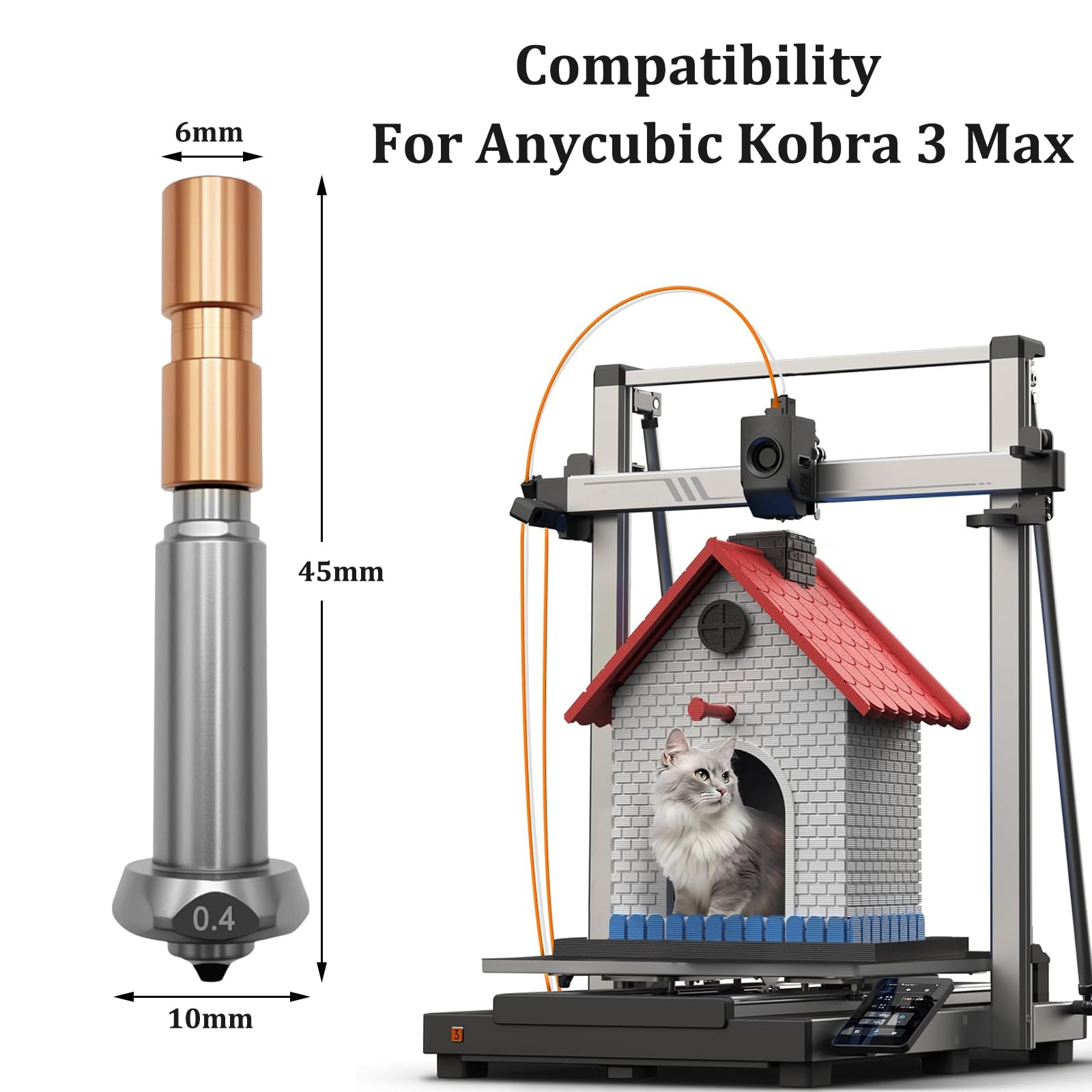 3 ugelli Kobra 3 Max 0,4 mm 0,6 mm 0,8 mm, All Metal Hardened Steel Quick Swap Nozzle Integrato Throat Tube Extruder Hotend Nozzle per Anycubic Kobra 3 Max/Kobra 3 Max Combo 3D accessori per