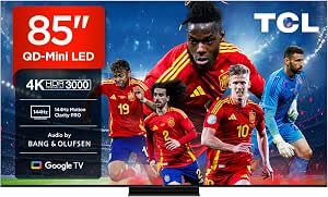 TCL 85Q7C Televisor 85 Pulgadas QD-Mini LED 4K Smart TV, 3000 nits HDR Premium, Bang & Olufsen, Game Master, FreeSync Premium Pro, Google TV, Dolby Vision IQ y Atmos