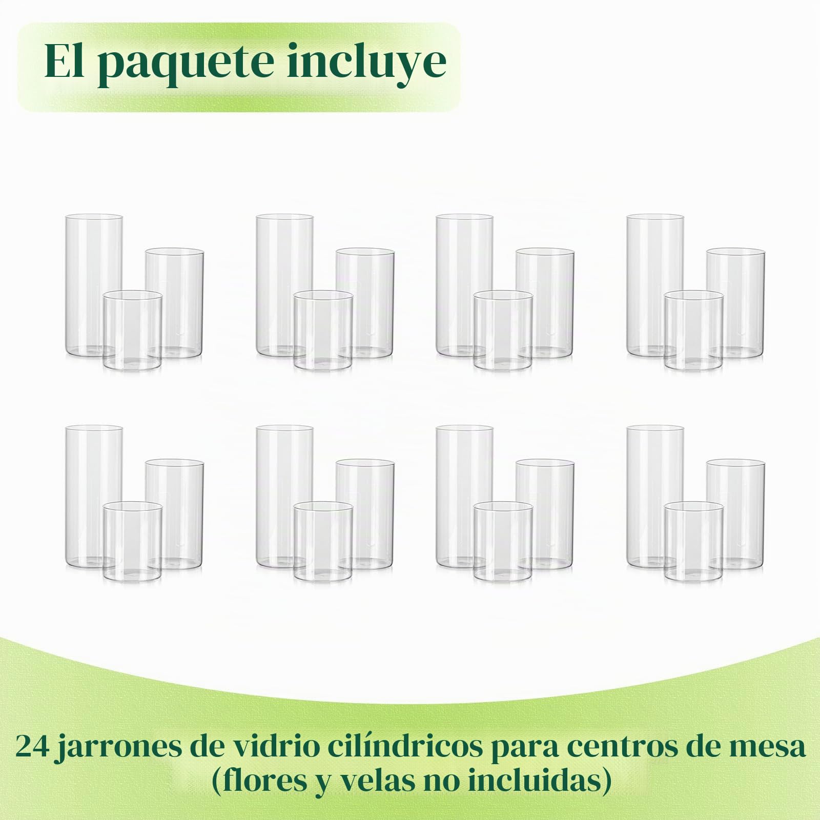 Hewory Jarrones de Cristal Cilíndricos Set de 24, Jarrón Alto de Cristal Transparente para Flores, Portavelas para Velas de Pilar Flotantes, Florero para Centro de Mesa para Decoración, 10/15/20cm