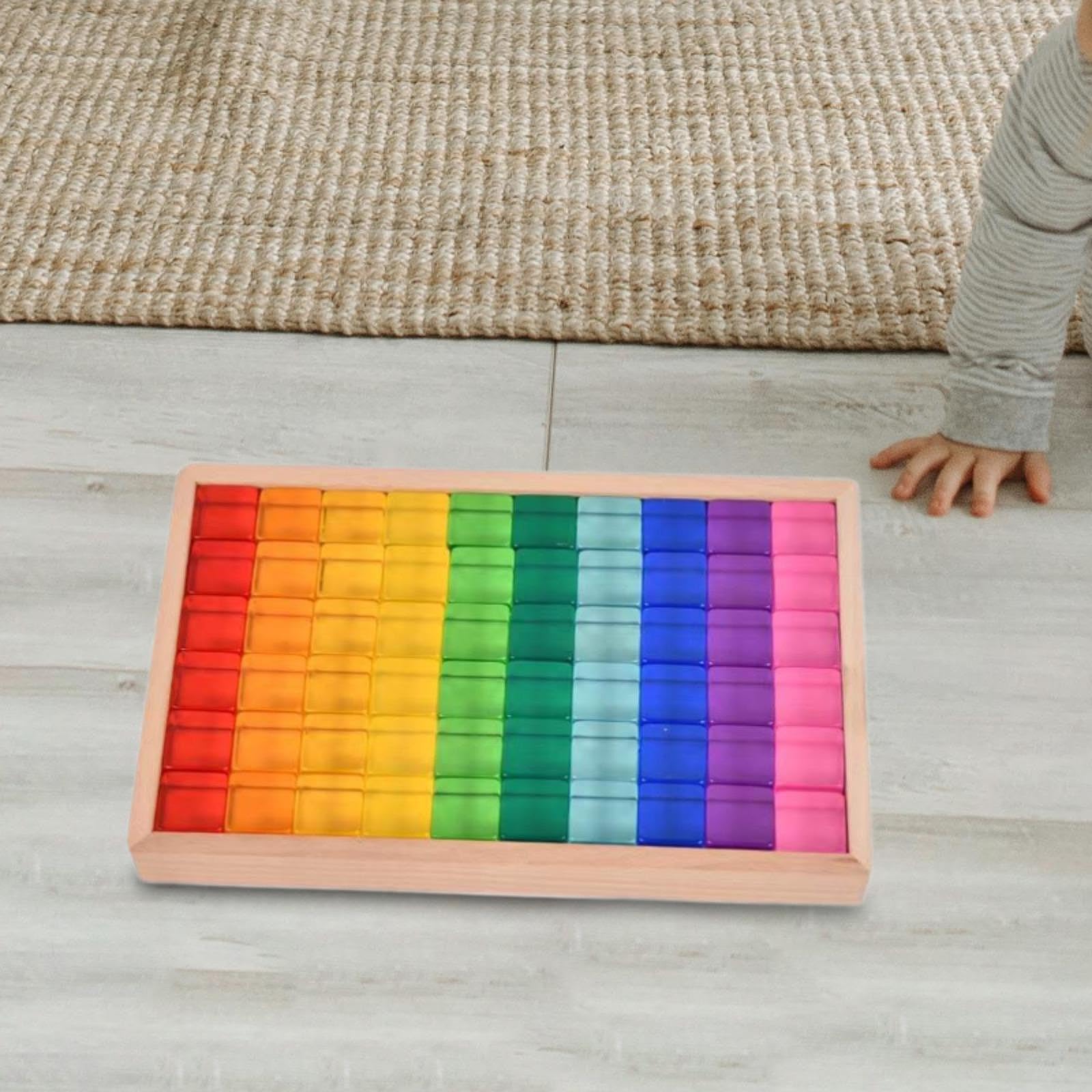Bloques de Construcción Sensoriales, 60 Cubos Acrílicos 2.5cm, Juguetes Educativos para Apilar y Clasificar, Aprendizaje de Colores