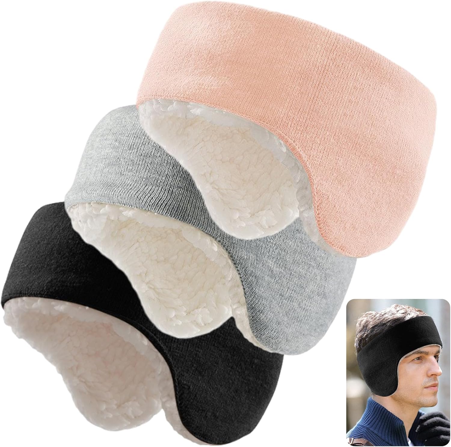 JarThenaAMCS 3Pcs Ear Warmers Headband DoubleLayer Thick