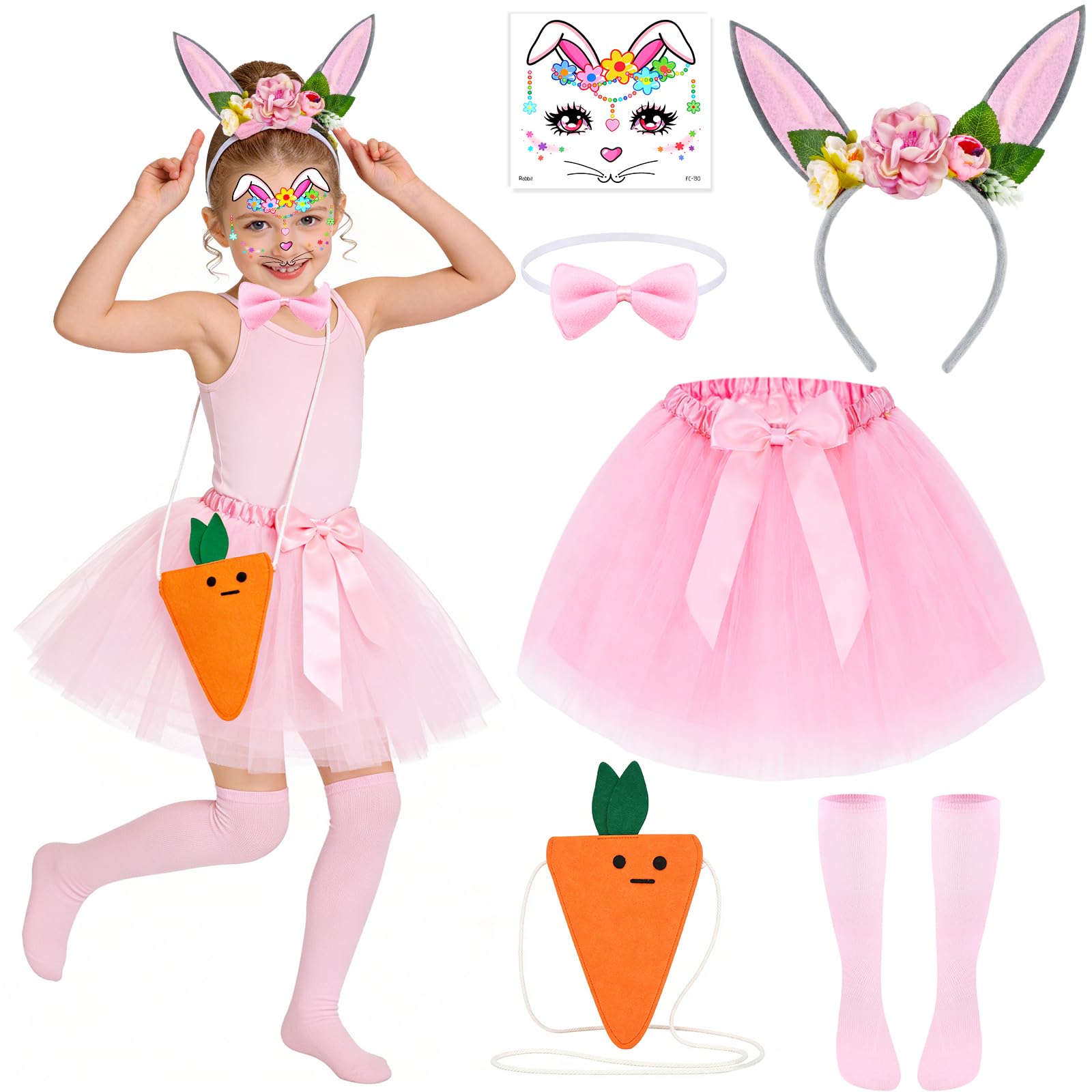 Disfraz de Conejito para Niña Orejas Conejo Bunny Ears Pajarita Cola Tutu Conejo Disfraz de Halloween Easter
