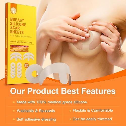 Miniatura 2 de Hojas de silicona para cicatrices de pecho, incluye 8 tiras suaves de areola y 4 hojas de anclaje, cinta de silicona reutilizable para cicatrices