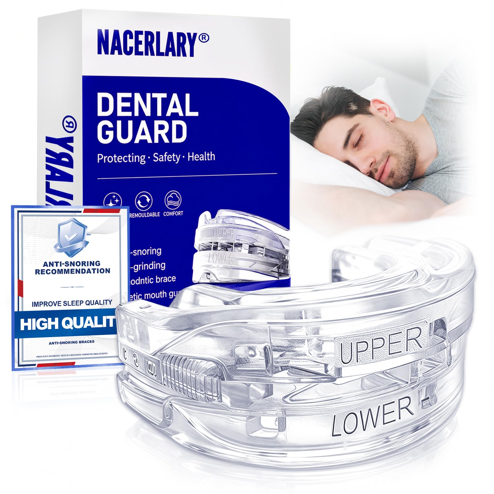 Férula Antirronquidos, Dispositivo Anti-Ronquidos con Orificio de Ventilación, Protector Bucal Ajustable y Reutilizable, Reduce Ronquidos y Bruxismo, Adecuado para Hombres y Mujeres